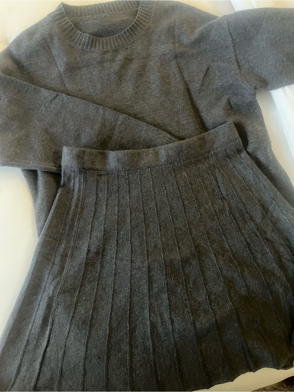 Classic Charcoal Knit Sweater and Skirt Set - Women